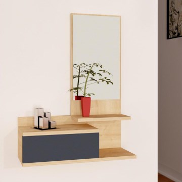 Väggmonterad hylla med spegel ROZELLA 90x60 cm beige/antracit
