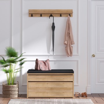 Väggmonterad krok BOBY 15x80 cm + skohylla 42x80 cm brun/svart