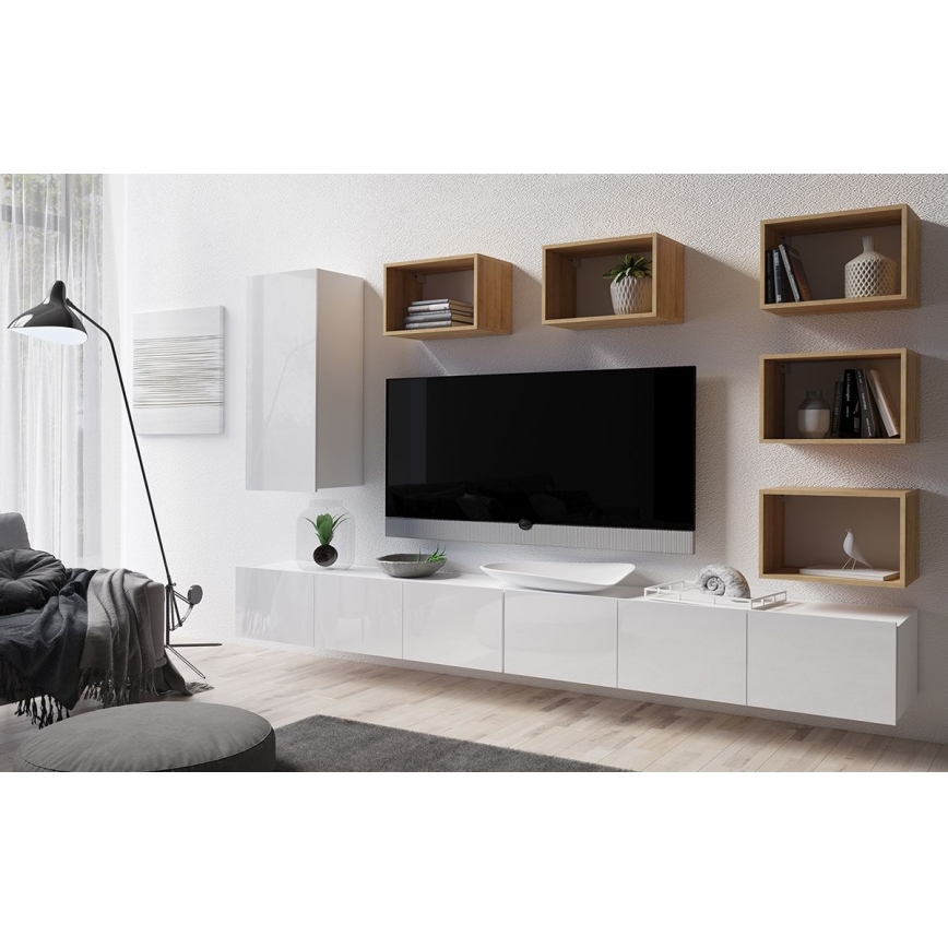 Väggskåp PAVO 117x45 cm glänsande vit