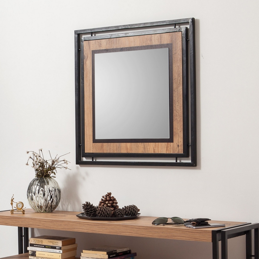 Väggspegel COSMO 70x70 cm brun/svart