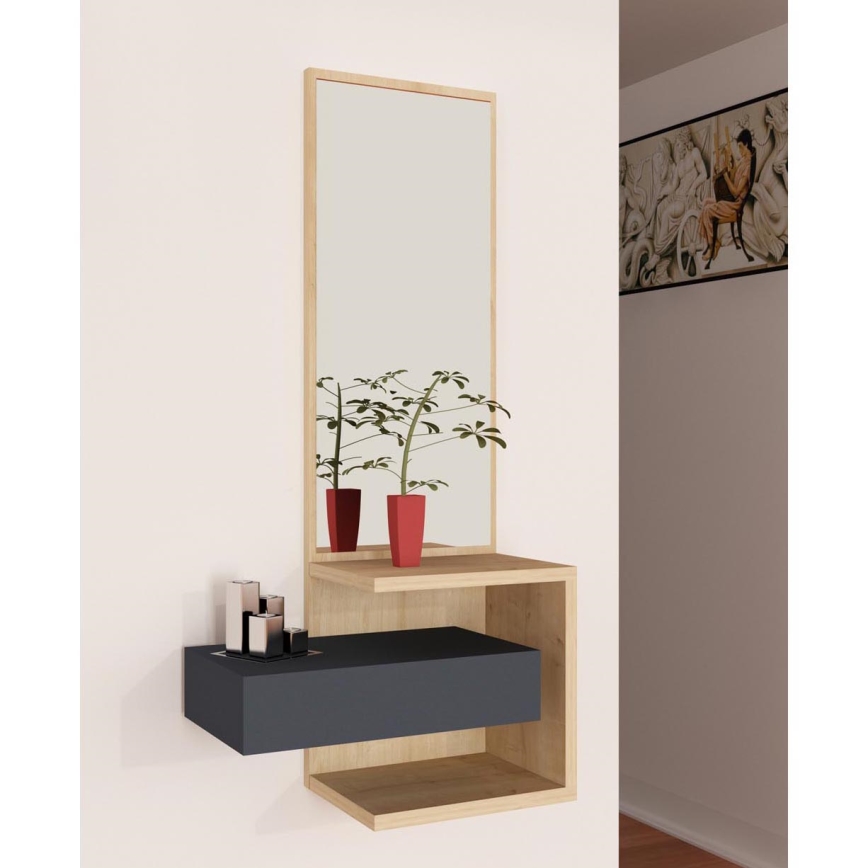 Väggspegel med hylla STELLA 90x49 cm brun/antracit