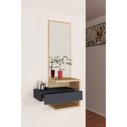 Väggspegel med hylla STELLA 90x49 cm brun/antracit