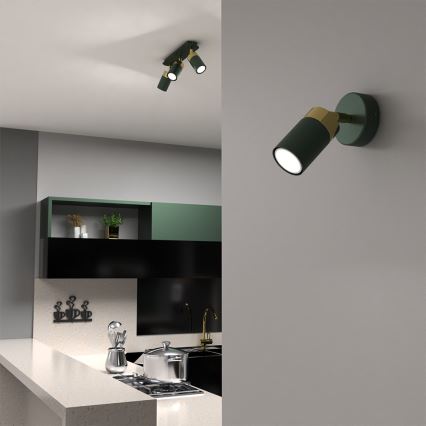 Väggspotlight JOKER 1xGU10/25W/230V grön/guld