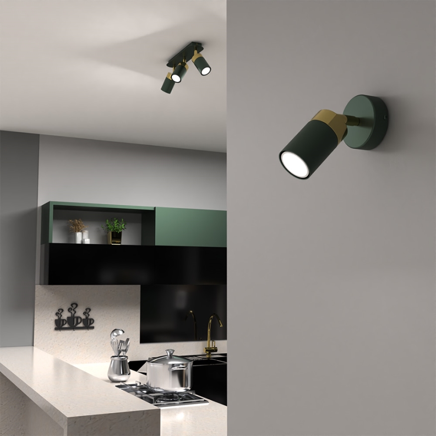 Väggspotlight JOKER 1xGU10/25W/230V grön/guld