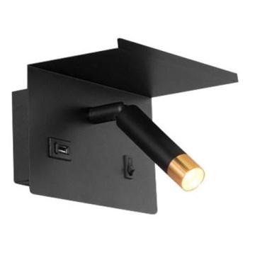Väggspotlight med hylla och USB laddare 1xG9/35W/230V svart/guld
