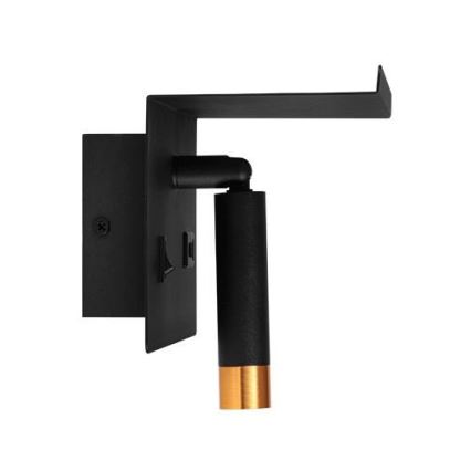 Väggspotlight med hylla och USB laddare 1xG9/35W/230V svart/guld
