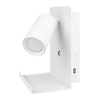 Väggspotlight med hylla och USB laddare 1xGU10/35W/230V vit