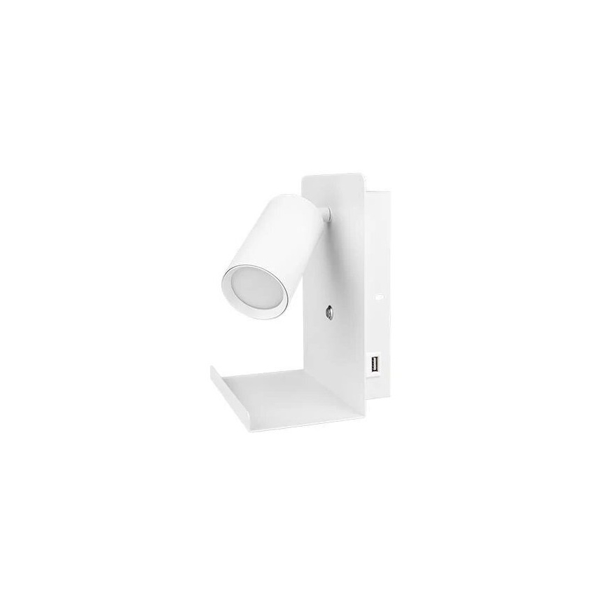 Väggspotlight med hylla och USB laddare 1xGU10/35W/230V vit