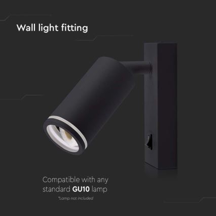 Väggspotlight med strömbrytare 1xGU10/35W/230V svart
