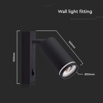 Väggspotlight med strömbrytare 1xGU10/35W/230V svart