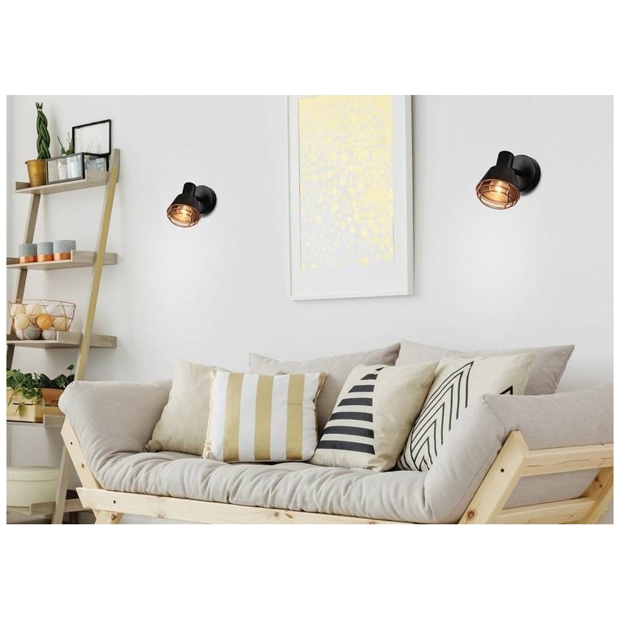 Väggspotlight NERIA 1xE14/40W/230V svart/koppar