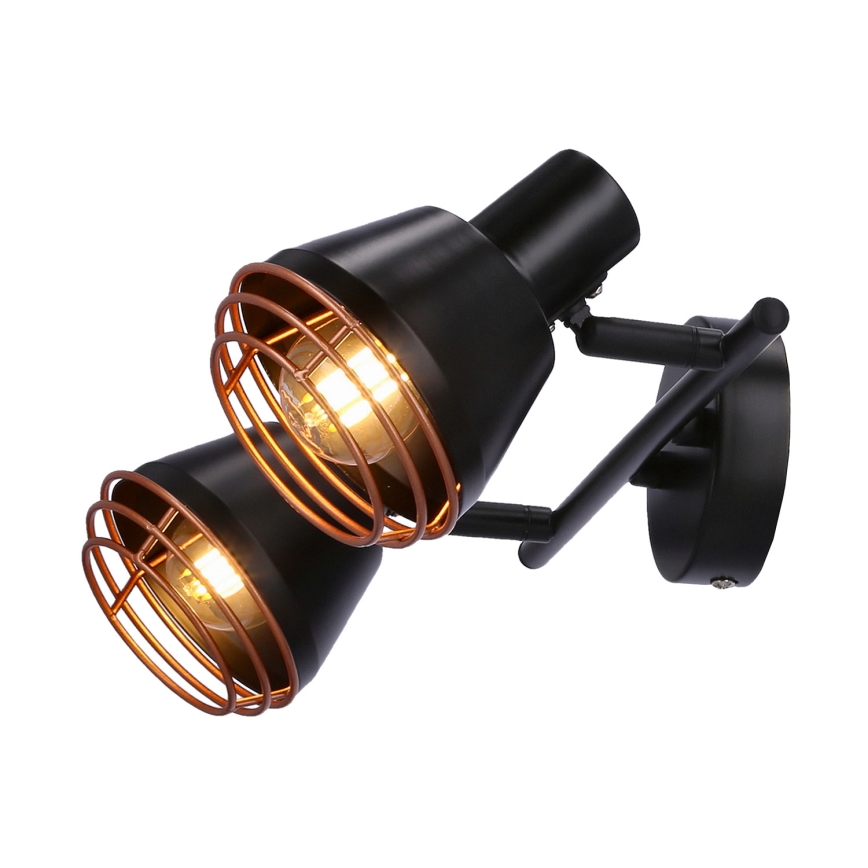 Väggspotlight NERIA 2xE14/40W/230V svart/koppar