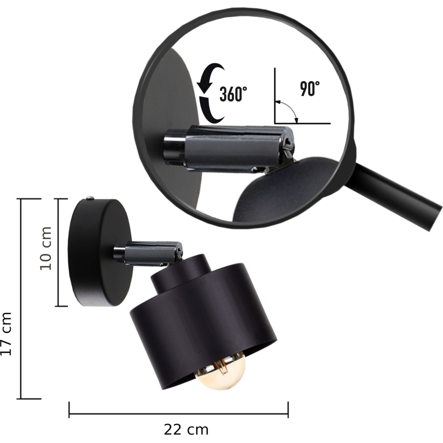 Väggspotlight SIMPLY BLACK 1xE27/60W/230V