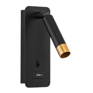 Väggstrålkastare med USB-laddare 1xG9/35W/230V svart/guld