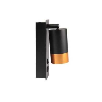 Väggstrålkastare med USB-laddare 1xGU10/35W/230V svart/gyllene