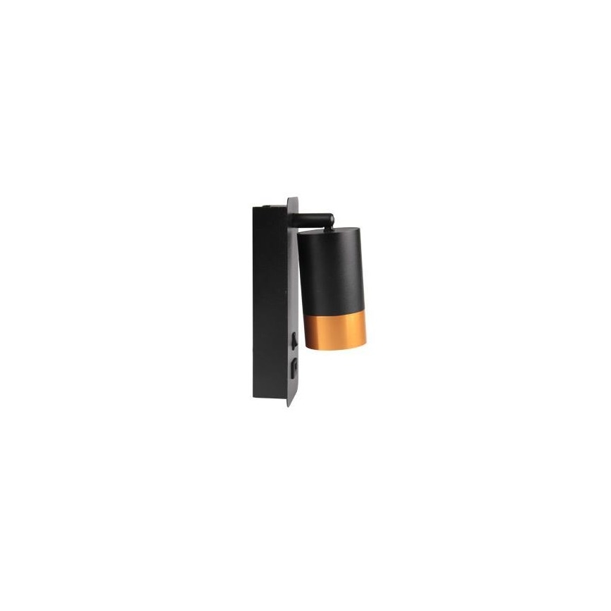 Väggstrålkastare med USB-laddare 1xGU10/35W/230V svart/gyllene