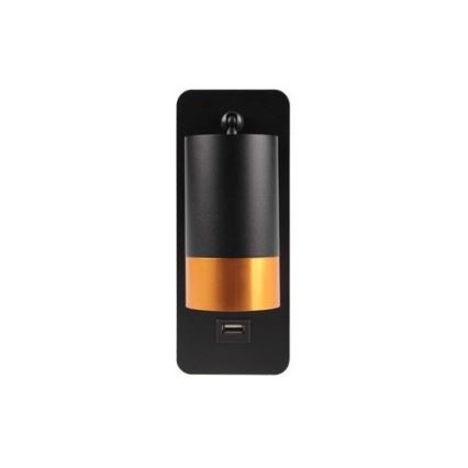 Väggstrålkastare med USB-laddare 1xGU10/35W/230V svart/gyllene