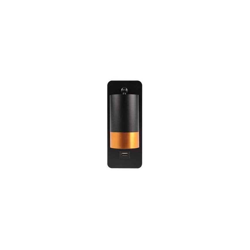 Väggstrålkastare med USB-laddare 1xGU10/35W/230V svart/gyllene