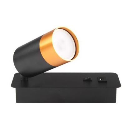 Väggstrålkastare med USB-laddare 1xGU10/35W/230V svart/gyllene