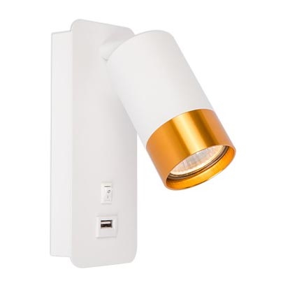 Väggstrålkastare med USB-laddare 1xGU10/35W/230V vit/gyllene