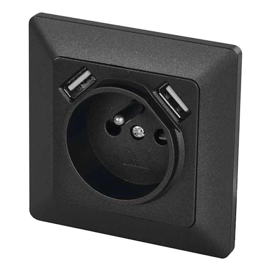 Vägguttag med USB 250V/16A antracit