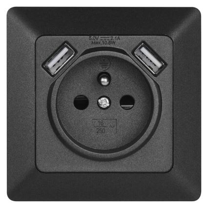 Vägguttag med USB 250V/16A antracit