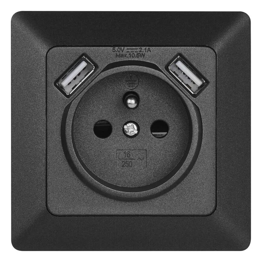 Vägguttag med USB 250V/16A antracit