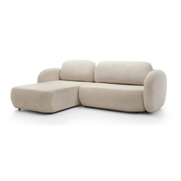 Vänsterhörnsoffa med bäddfunktion och förvaringsutrymme i L-form OLBIA beige