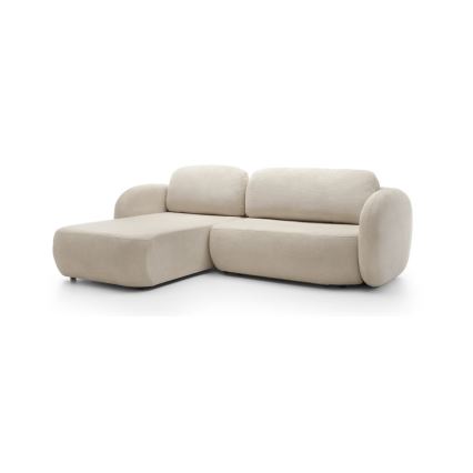 Vänsterhörnsoffa med bäddfunktion och förvaringsutrymme i L-form OLBIA beige