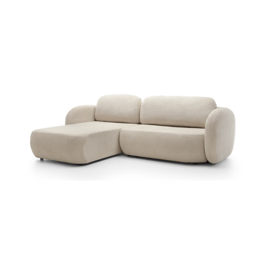 Vänsterhörnsoffa med bäddfunktion och förvaringsutrymme i L-form OLBIA beige