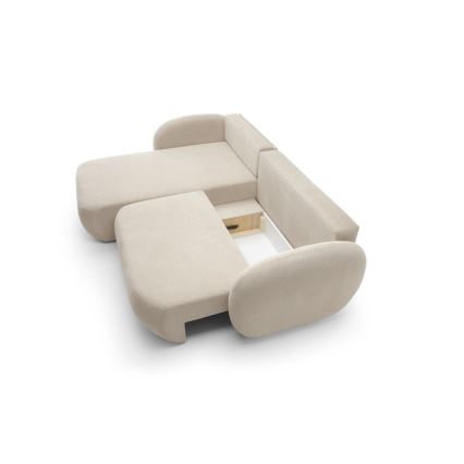Vänsterhörnsoffa med bäddfunktion och förvaringsutrymme i L-form OLBIA beige