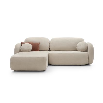 Vänsterhörnsoffa med bäddfunktion och förvaringsutrymme i L-form OLBIA beige