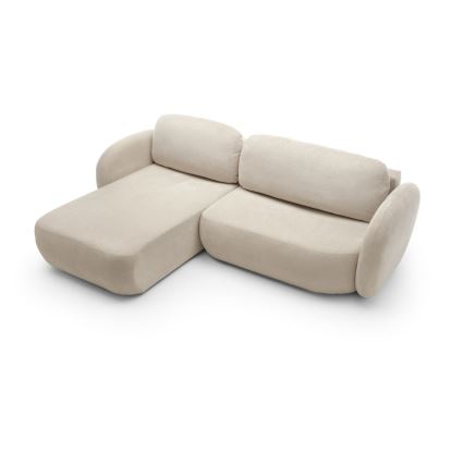 Vänsterhörnsoffa med bäddfunktion och förvaringsutrymme i L-form OLBIA beige