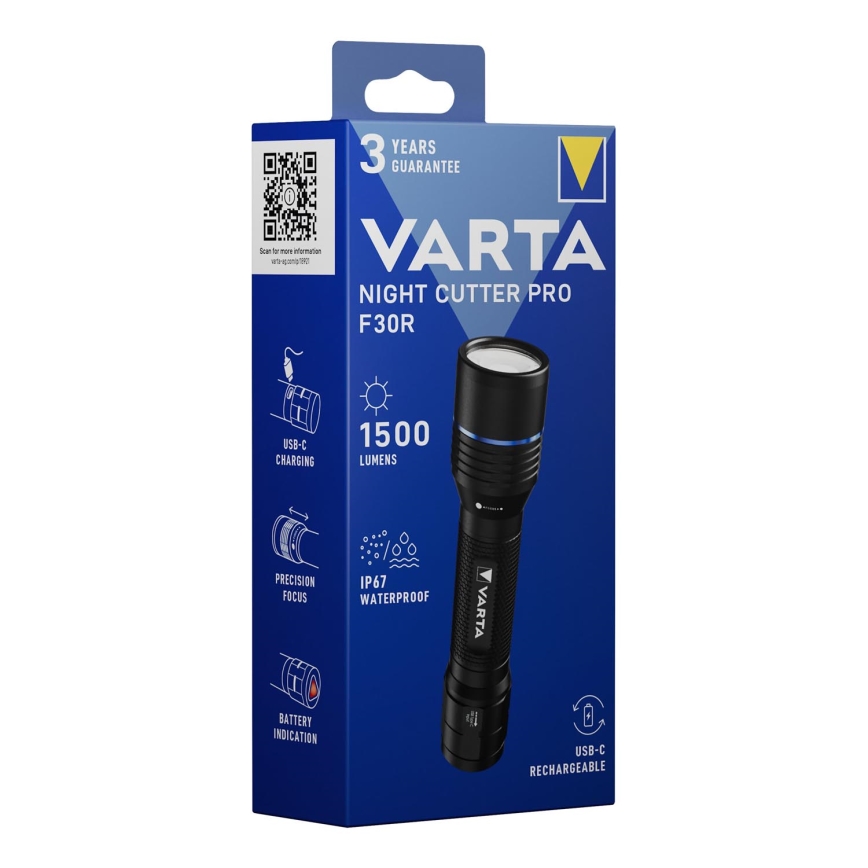 Varta 18921101111 - uppladdningsbar LED-ficklampa NIGHT CUTTER PRO F30R LED/USB IP67 2600 mAh