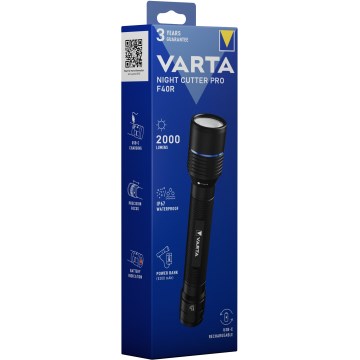 Varta 18922101111 - LED uppladdningsbar ficklampa med en strömbank NIGHT CUTTER PRO F40R LED/USB IP67