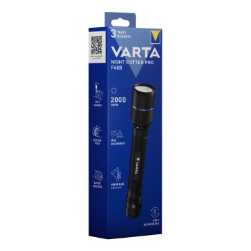 Varta 18922101111 - NIGHT CUTTER PRO F40R LED-uppladdningsbar ficklampa med powerbank, USB, IP67, 5200 mAh