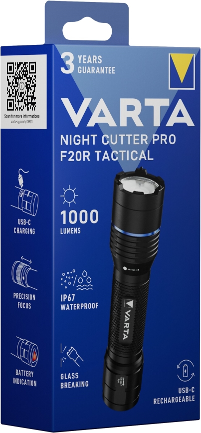 Varta 18923101111 - LED Taktisk uppladdningsbar ficklampa NIGHT CUTTER PRO F20R LED/USB
