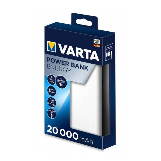Varta 57978101111  - Batteriladdare ENERGY 20000mAh/2x2,4V vit