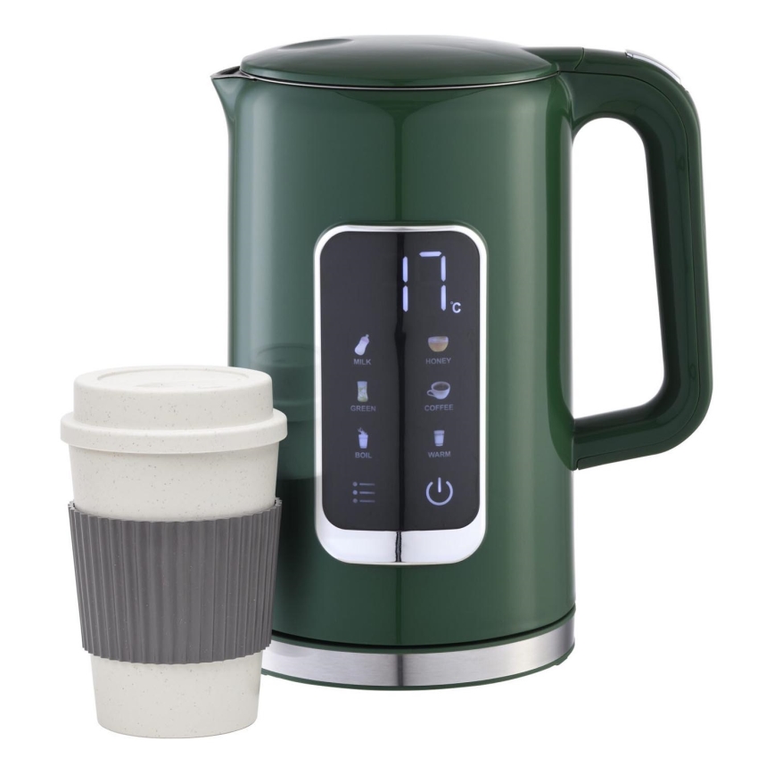 Vattenkokare med LCD display 1,7 l 2200W/230V grön + resemugg 450 ml