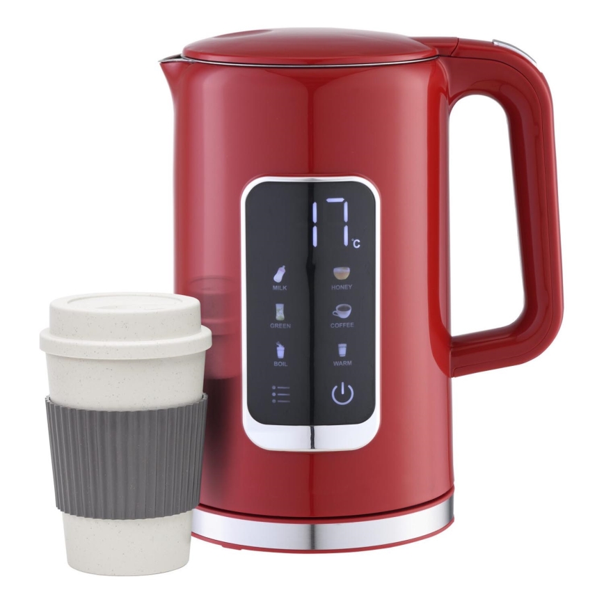 Vattenkokare med LCD display 1,7 l 2200W/230V röd + resemugg 450 ml