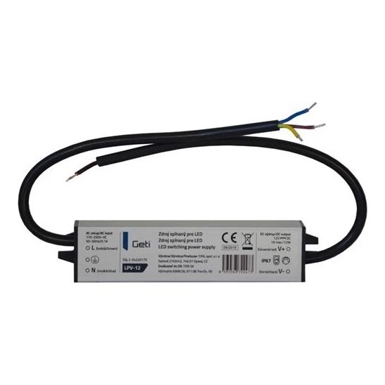 Växling av strömförsörjning för LED -remsor 12W/12V IP67