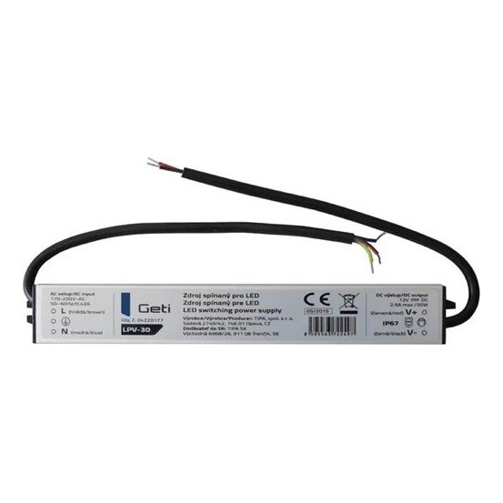 Växling av strömförsörjning för LED -remsor 30W/12V IP67