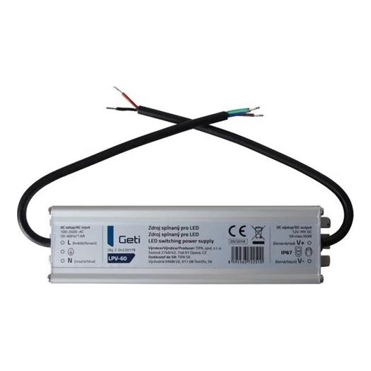 Växling av strömförsörjning för LED -remsor 60W/12V IP67