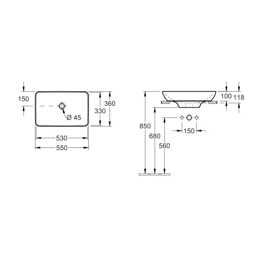 Villeroy & Boch 411355R1 - Tvättställ för bänkskiva VENTICELLO 55,5x36 cm keramik/vit