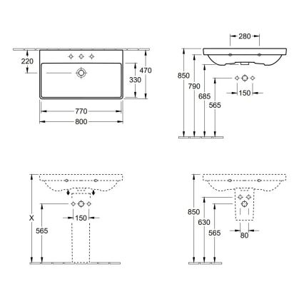 Villeroy & Boch 41568001 - Vägghängt tvättställ AVENTO 80x47 cm keramik/vit