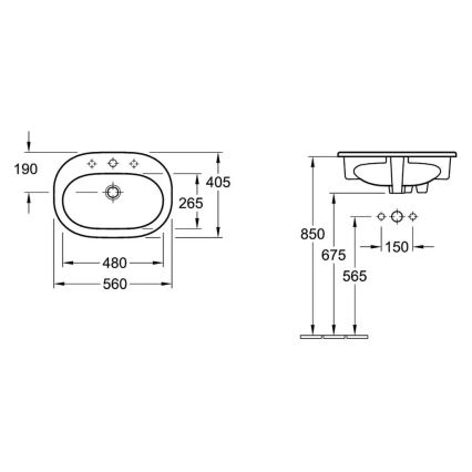 Villeroy & Boch 41615601 - Infällt tvättställ O.NOVO 56x40,5 cm keramik/vit