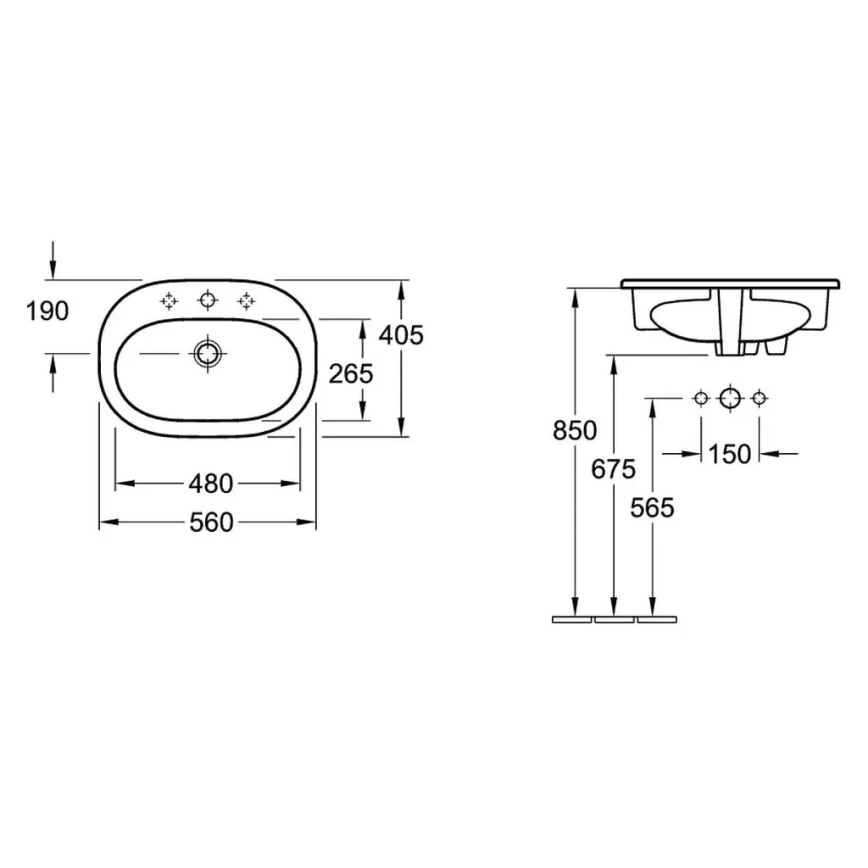 Villeroy & Boch 41615601 - Infällt tvättställ O.NOVO 56x40,5 cm keramik/vit