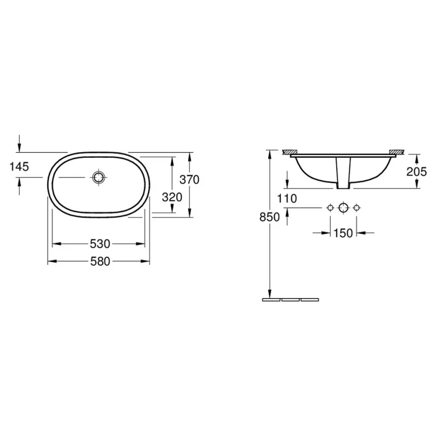 Villeroy & Boch 41625001 - Infällt tvättställ O.NOVO 53x32 cm keramik/vit