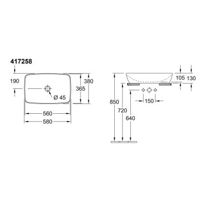 Villeroy & Boch 417258R1 - Handfat för bänkskiva ARTIS 58 x 38,5 cm, keramik/vit
