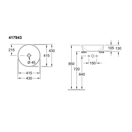 Villeroy & Boch 41794301 - Tvättställ för bänkskiva ARTIS Ø 43 cm keramik/vit